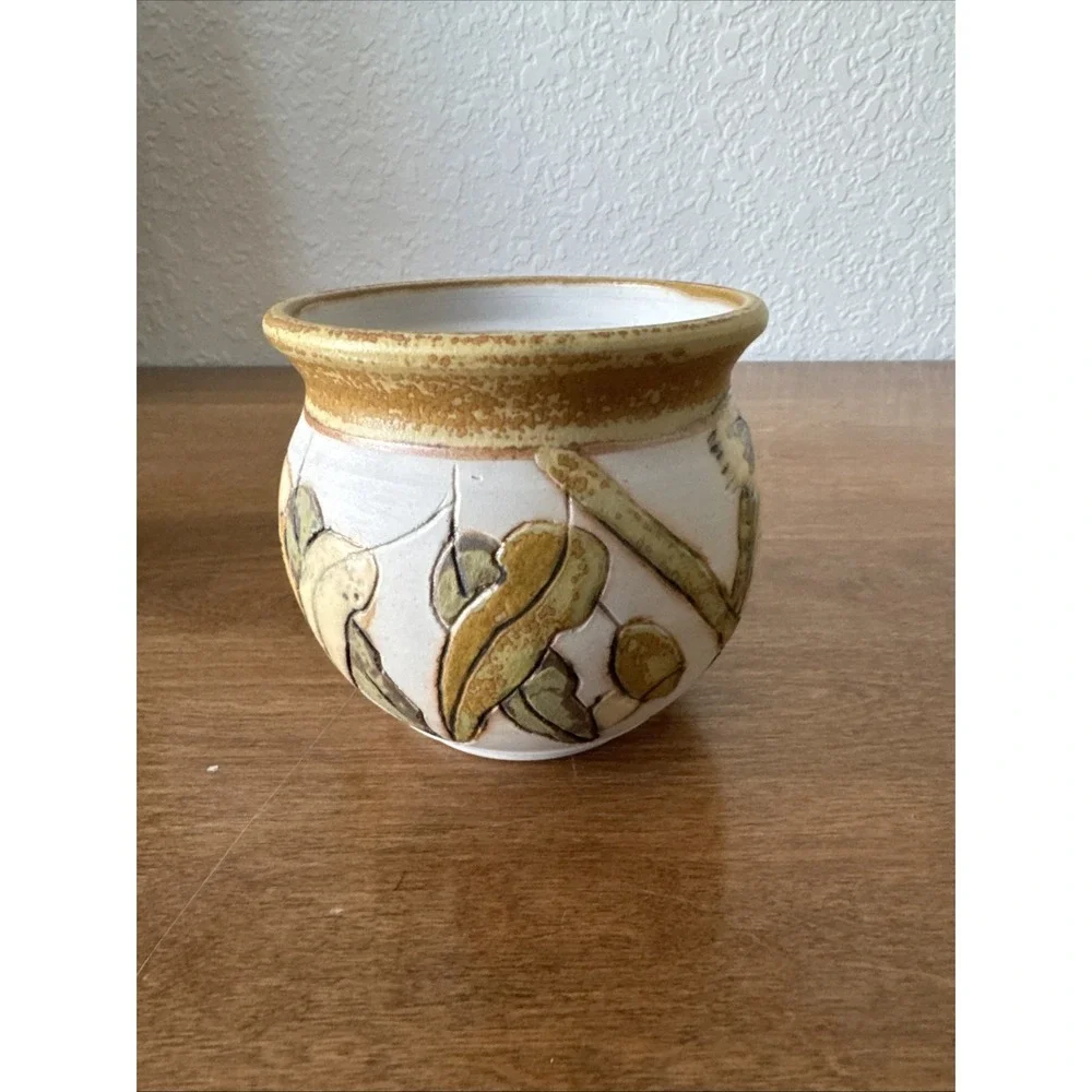 Vintage Australian Spring Mount Studio Pottery Floral, Bird Pitcher And Vase